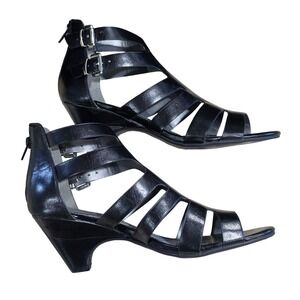 Transit Black‎ Strappy Gladiator Kitten Heel Sandals Size 40 Back Zip Buckle